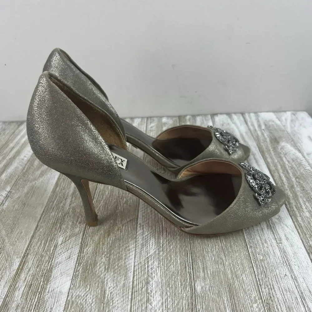 Badgley Mischka Silver Jeweled Embellished Open Toe Heels Size 9.5